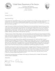 Initial public scoping letter from Casa Grande Ruins National Monument Superintendent, Karl Pierce, soliciting comments on proposed fee increase.