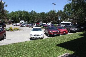 Photo of the visitor parking lot on a busy day in summer