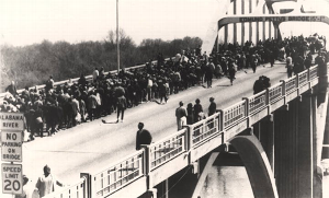 Marchers on the Edmund Pettus Bridge during the 1965 Selma to Montgomery March