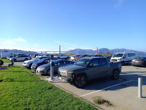 Electric vehicle chargers at East Crissy Field parking area are available for park visitors. Photo from National Park Service.