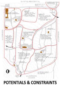 Schematic layout of Blackrock Campground depicting constraints. Nearby wilderness and existing residential housing, and etc..