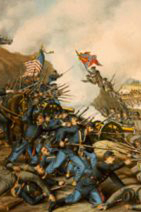 A portion of the painting "Battle of Franklin", by Kurz and Allison, 1891.