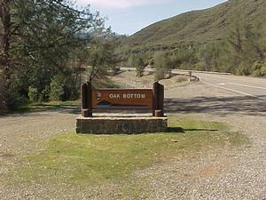 Oak Bottom Campground sign on California Highway 299.