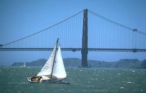 Sail boat near Golden Gate Bridge. 