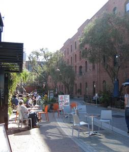 Courtyard showing current restaurant seating at the right.