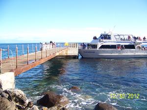 Visitors arriving at the Scorpion Pier, Santa Cruz Island