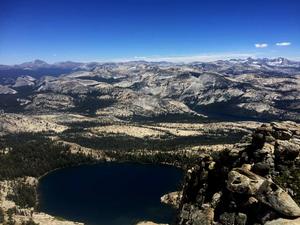 Looking towards May Lake and Tuolumne Meadows, from the top of Mount Hoffmann.