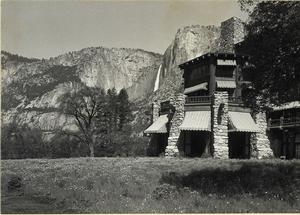 Photo of The Majestic Yosemite Hotel with Yosemite Falls in background