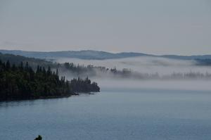A misty view of the shoreline at Isle Royale. 