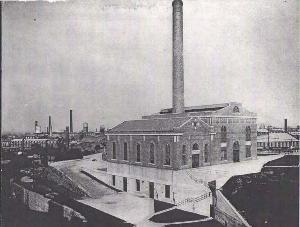 Black and white photograph of the Steam Plant shortly after its construction in 1915.