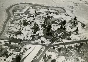 Aerial photograph of the USCG station, ca. 1940s. Taken in winter or spring,