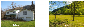 Glenwood Corp River Road Cabin and Garage and Example Post-Demolition Condition