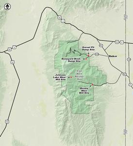 Map identifying the four CERCLA locations within Great Basin National Park.