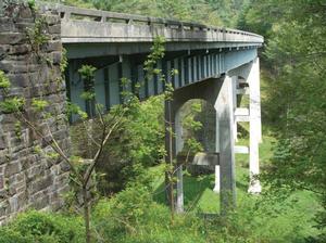 Photo of Laurel Fork Bridge showing piers, rails, and girders.