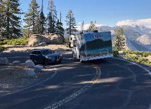 Vehicles on Glacier Point Road switchbacks