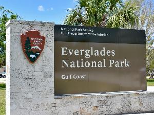 Entrance sign at Everglades National Park's Gulf Coast site.