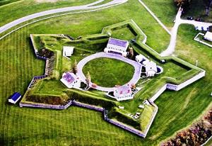 Aerial photo of Fort Ontario showing historic star fort