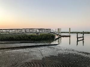 Photograph of Lazaretto Creek Boat Ramp and Floating Dock with water and marsh visible in the background