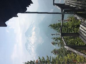 Photo of Mount Rainier volcano as seen from historic fire lookout tower at Gobblers Knob