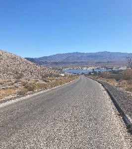 Photograph of Cottonwood Cove Road facing Lake Mohave.