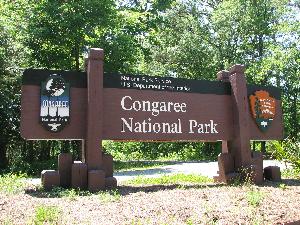 Entrance sign at Congaree National Park.