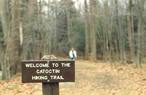 Catoctin Mountain Park trail head with welcome sign