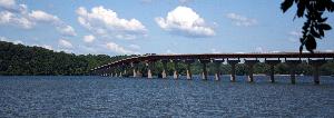 View from the bank of the Tennessee River of the John Coffee Memorial Bridge.